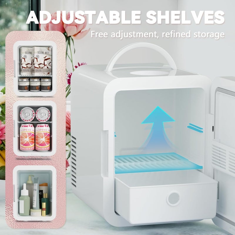 EUHOMY Mini Fridge, 5L AC/DC Small Refrigerator with Dimmable LED Mirror, Portable Cooler and Warmer for Skin Care, Cosmetics, Beverage, 5L Makeup Mini Skincare Fridge for Bedroom, Car, Office, White - Image 5